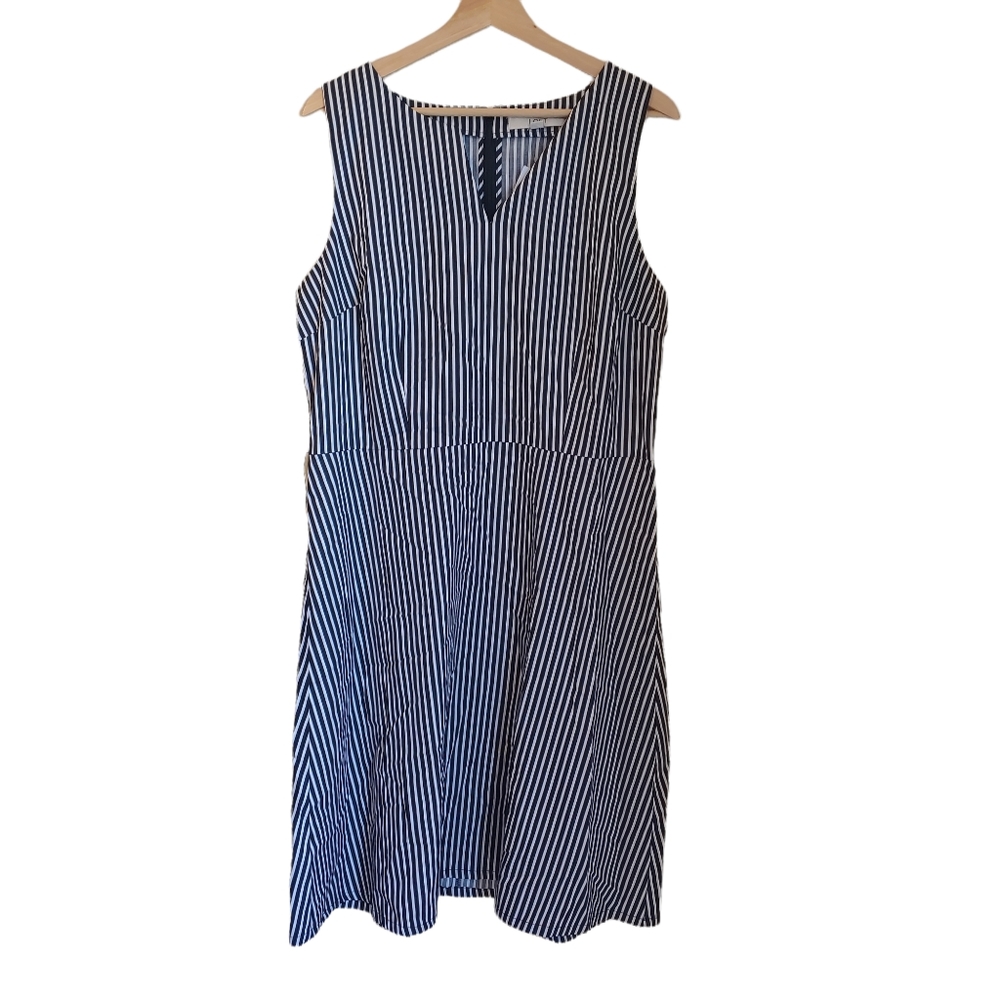 NEW Loft Black White Striped Belted V Neck Dress Size 14